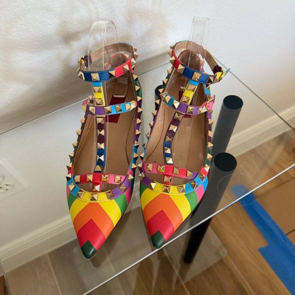Valentino Garavani  Calfskin 1973 Rockstud Cage Ballerina Flats